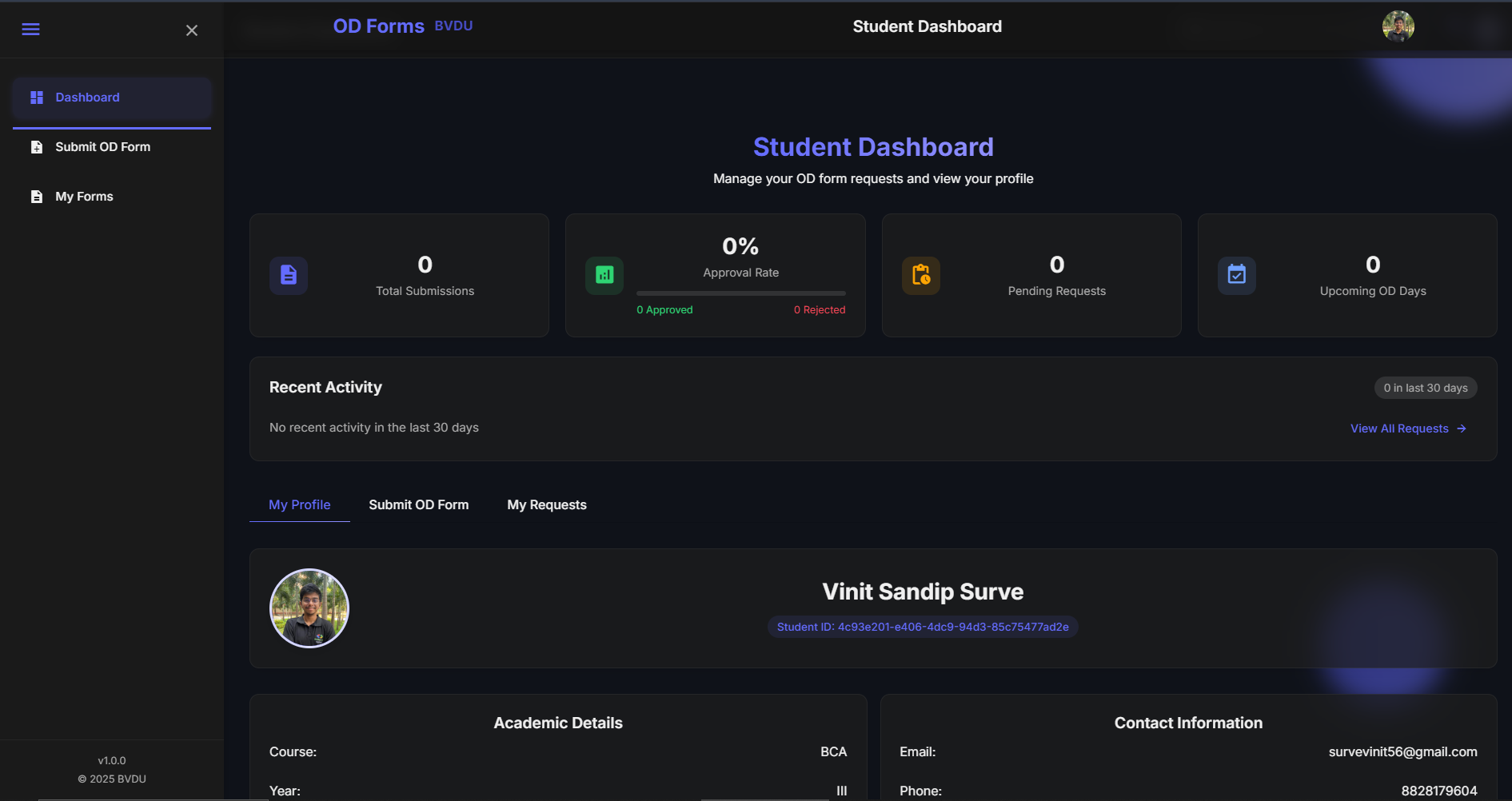 OD Form Digitization System project screenshot